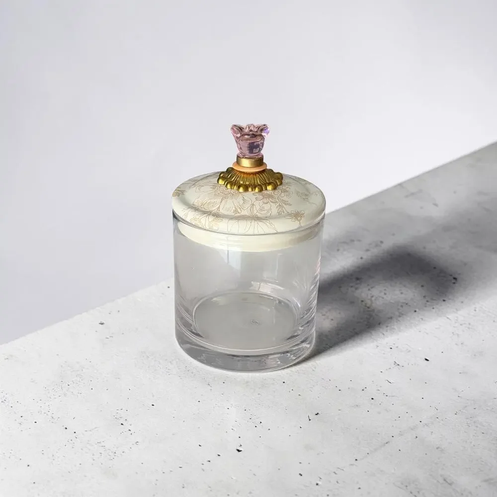 MacKenzie-Childs Glass Canister Floral Lid Pink Butterfly Finial 9x5